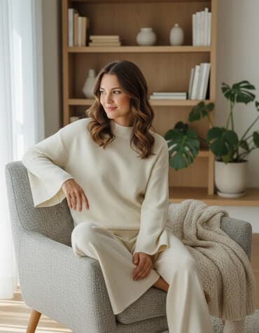 оборудование для нижнего белья: Вязаный костюм из мягкого трикотажа, цвет молочный (айвори). Комплект — 2