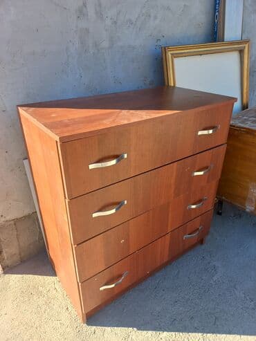 спальный гарнитур кровать тумбы и комод: Комод для одежды, Без зеркала, ЛДСП, цвет - Коричневый — 1