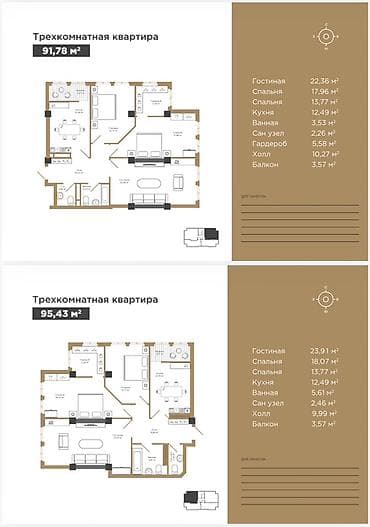 квартииу: 3 комнаты, 91 м², Элитка — 4