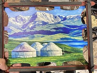 цветы оформления: Картина на коже в деревянной раме + декоративный камчи (камча) - — 2