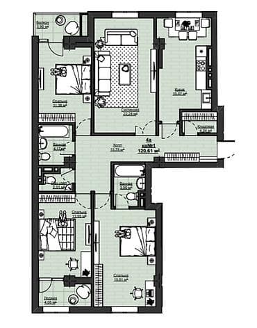 Квартиры: 4 комнаты, 120 м², Асанбай мкр Элитка, 2 этаж, ПСО (под самоотделку) — 1