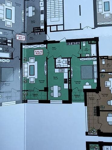 Батирлер: 2 бөлмө, 85 м², Элитка, 13 кабат, ПСО (өз алдынча бүтүрүү) — 2