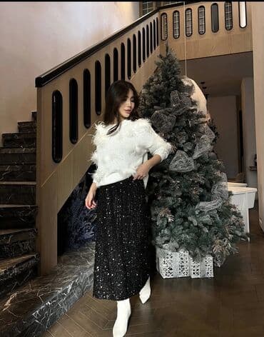 Юбка, Модель юбки: Прямая, Макси, Бархат, Высокая талия, С пайетками