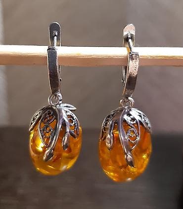 янтар: Дизайнерский комплект украшений из серебра с натуральным янтарём - — 3
