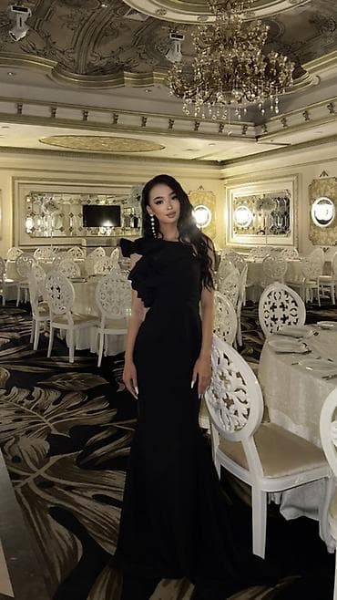 футболки блэк стар: Вечернее платье, Русалка, Длинная модель, Без рукавов, Шлейф, S, M — 3