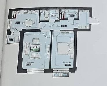 двухкомнатная: 2 комнаты, 60 м², Асанбай мкр 12 этаж, ПСО (под самоотделку) — 5