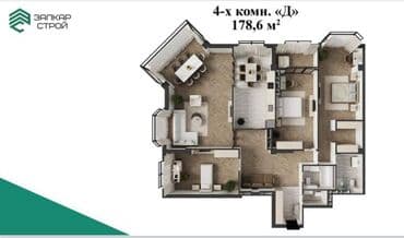 кэп строй: 4 комнаты, 178 м², Элитка, 12 этаж, ПСО (под самоотделку) — 4