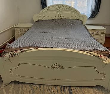 ты тумбы: Спальный гарнитур, Б/у, Двуспальная кровать, Шкаф, Комод, Россия, Дерево, Самовывоз, цвет - Белый — 3