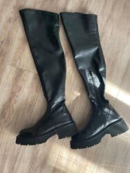 обувь для охоты: Высокие женские ботфорты-чулки, цвет черный, из натуральной кожи — 1