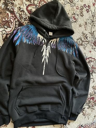 Толстовки: Худи с капюшоном, черное, с крупным принтом «крылья» спереди и сзади — 2