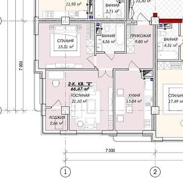 дома в канте: 2 комнаты, 67 м², Элитка, 7 этаж, ПСО (под самоотделку) — 2