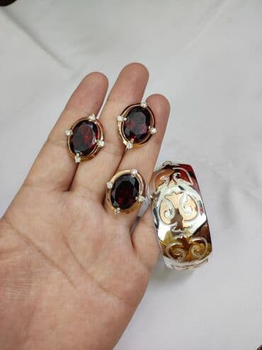 свадебные наборы ручной: Комплект+ Билерик с камнями Гранат Серебро + золото 925 пробы Цена — 2