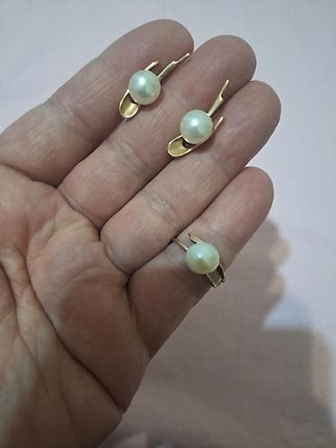 свои браслетики: Комплект украшений с жемчугом: серьги и кольцо - Материал основы — 1