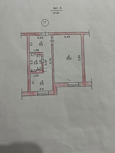 61: 1 комната, 37 м², 5 мкр 3 этаж — 2