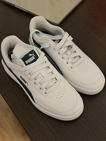 puma 36: Кроссовки PUMA белые с темно-зелёной фирменной полосой Formstrip — 4