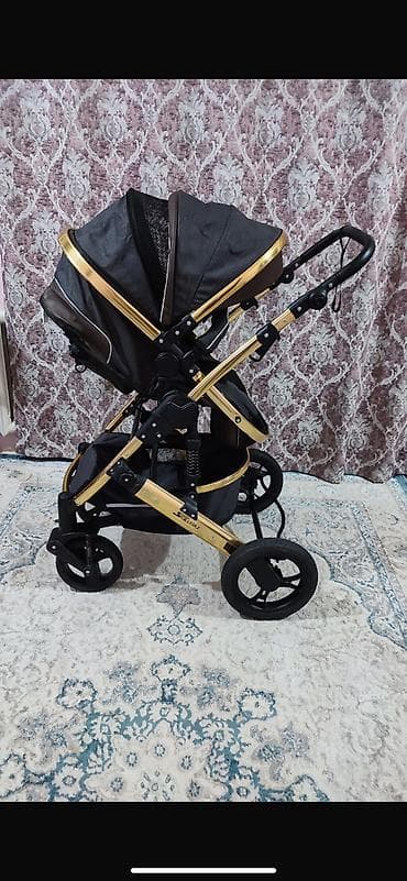 современные детские коляски: Коляска, цвет - Черный, Б/у — 8