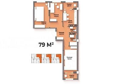 Продажа квартир: 3 комнаты, 80 м², Элитка, 3 этаж, Готовая ПСО (под самоотделку) — 2