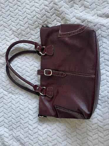 Женская сумка-тоут бордового цвета 90-ых - Материал: натуральная