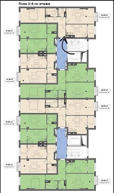 в рассрочку квартиру: 2 комнаты, 65 м², 4 этаж — 3