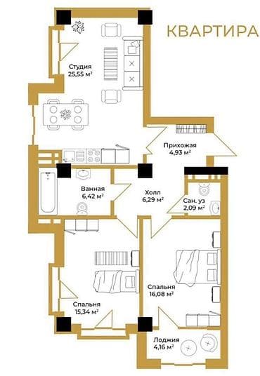 2 8: 3 комнаты, 80 м², Элитка, 8 этаж, Готовая ПСО (под самоотделку) — 2