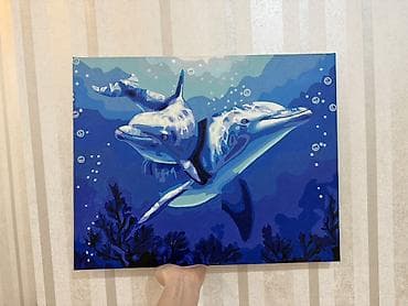 художество: Картина «Дельфины» (акрил по холсту) - Сюжет: пара дельфинов в — 1
