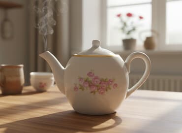 грибной чай: Белый фарфоровый чайник с цветочным узором из розовых роз. Чайник — 1
