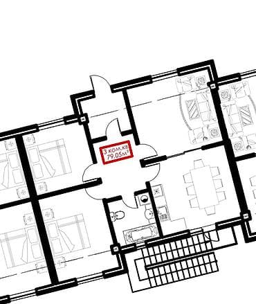 2 ком: 3 комнаты, 79 м², Готовая ПСО (под самоотделку) — 4