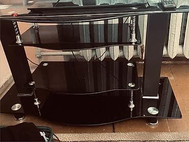 Тумба и подставка для телевизора, Б/у, Напольная, Стекло, Самовывоз, цвет - Черный