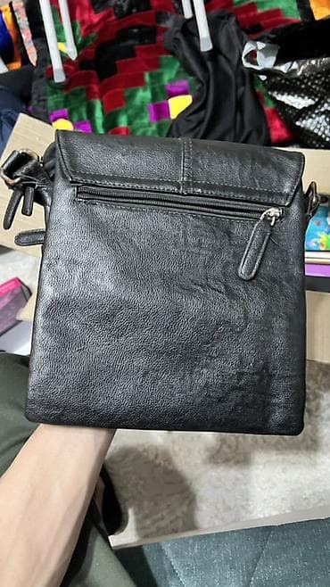 Сумка через плечо, мужская/унисекс, чёрная - Материал: мягкая — 2