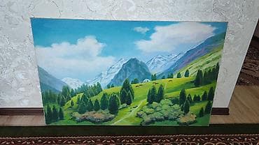 Декор жана интерьер: Картина «Горный пейзаж» (живопись, холст/масло). Большой формат — 1