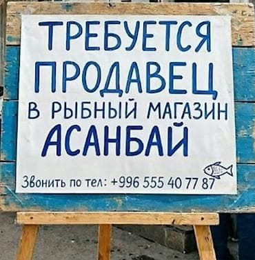 Тигүү иши: Продавец ЖЕНЩИНА, с опытом работы в торговле. Режим работы с 9:00 до — 1