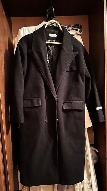 Байпактар жана ич кийимдер: Черное классическое пальто - Цвет: глубокий черный - Крой: прямой — 1