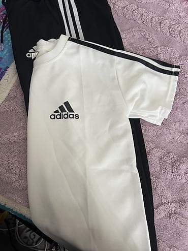 сумки женские б: Спортивный комплект Adidas: футболка + брюки - Футболка: белая — 3