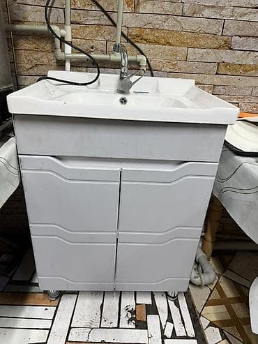 Дом и сад: Тумба для ванны, С раковиной, ЛДСП, цвет - Белый — 2