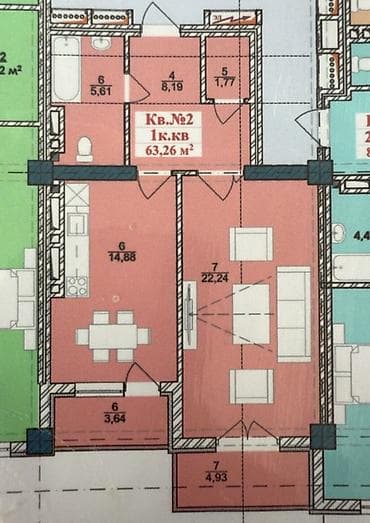 residence: 2 комнаты, 63 м², Элитка, 12 этаж, Готовая ПСО (под самоотделку) — 2