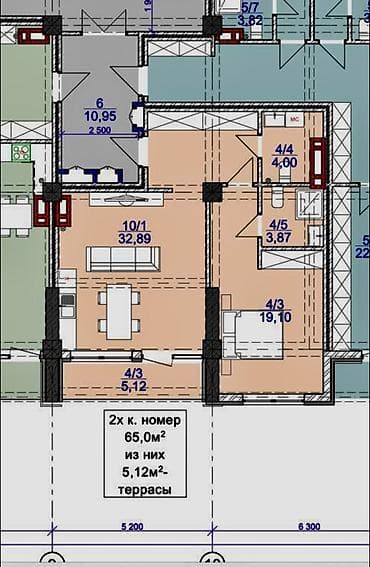 апартаменты: 2 комнаты, 65 м², 3 этаж, Евроремонт — 3