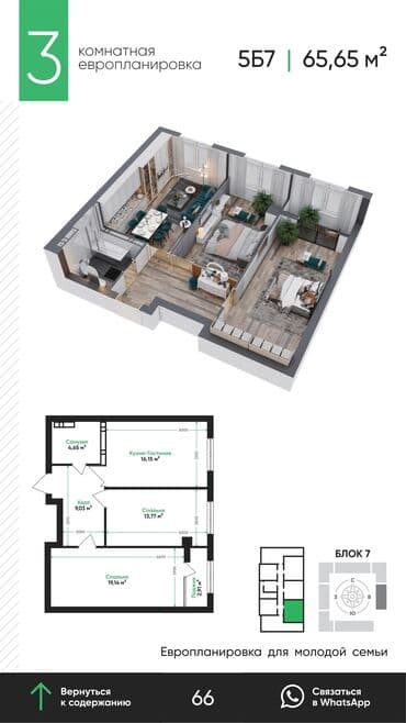 квартира ош юго восток: Строится, Индивидуалка, 2 комнаты, 60 м² — 2