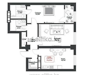 квартира роял: 1 комната, 53 м², Элитка, 8 этаж, Готовая ПСО (под самоотделку) — 10