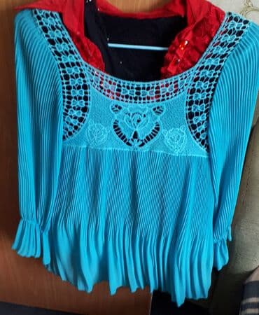 б у брендовые вещи: Блузка плиссерованная,цвет морской волны,ажурнаясвободная,рукав — 1