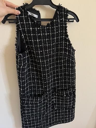 твидовый костюм: Повседневное платье, Короткая модель, Твид, Сарафан, S, M — 1