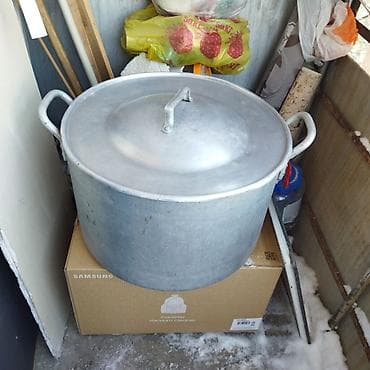 контейнеры для круп: Алюминиевая кастрюля (казан) большого объема с крышкой. - Материал — 1