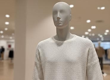 Платья: Белая вязаная футболка/свитер с полуприлегающим силуэтом и рукавом до — 1