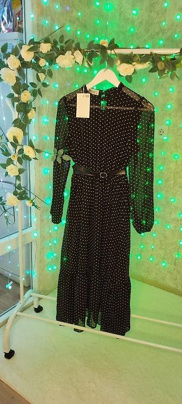 платье в горошек: Повседневное платье, Лето, Длинная модель, Шифон, S — 4