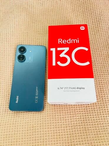 защита экрана: Redmi, Redmi 13C, Б/у, 128 ГБ, цвет - Голубой, 2 SIM — 1