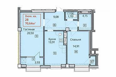 Продажа квартир: 2 комнаты, 71 м², Элитка, 12 этаж, Готовая ПСО (под самоотделку) — 2