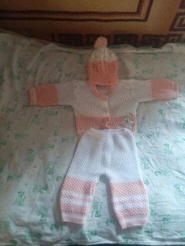 вязанные новорожденный комплект: Комплект, түсү - Ак — 2