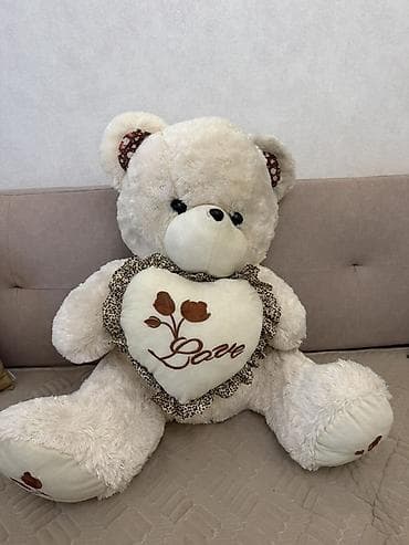 шапка тедди: Большой плюшевый медведь с сердцем Love. Мишка большой мягкий рост — 1