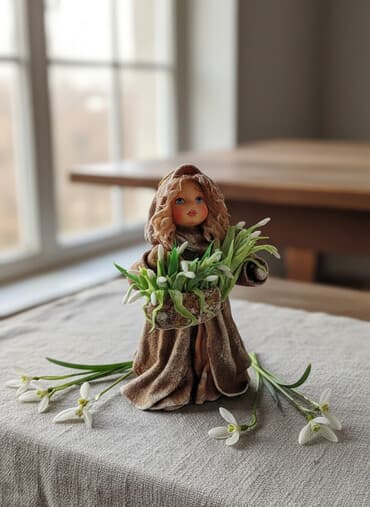 домик лол: Ёлочная игрушка «Девочка с подснежниками» — ватная ручная работа — 1