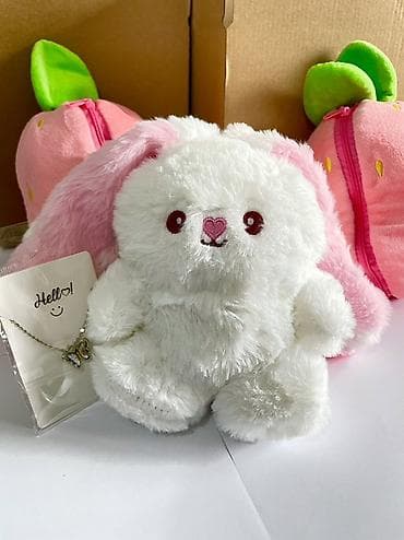 детская коляска с куклой: Мягкая игрушка «Зайка в клубничке» WhatsApp + - Плюшевый зайчик — 1