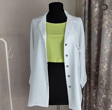 женские шифоновые рубашки: Белая женская рубашка свободного кроя Размеры 46, 48, 50 - Прямой — 1